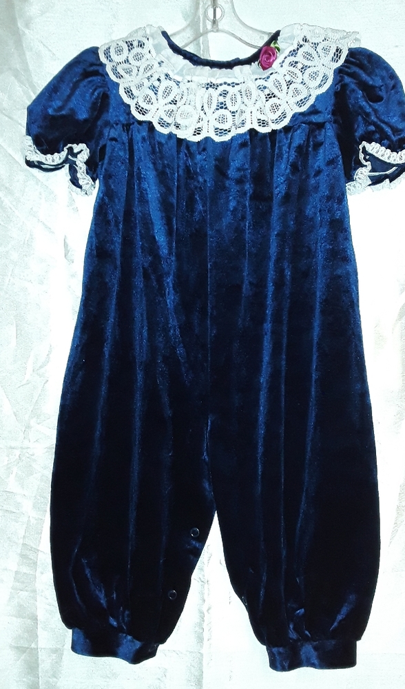 Toddler Girls Blue and White Lace One Piece